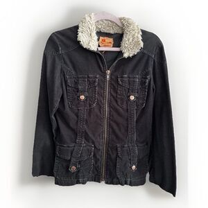 22 Twenty Two Black Corduroy Faux Fur Trim‎ Small Full Zip ASO Gilmore Girls